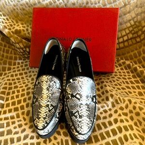 Donald Pliner W11 snake print lug soled loafer.